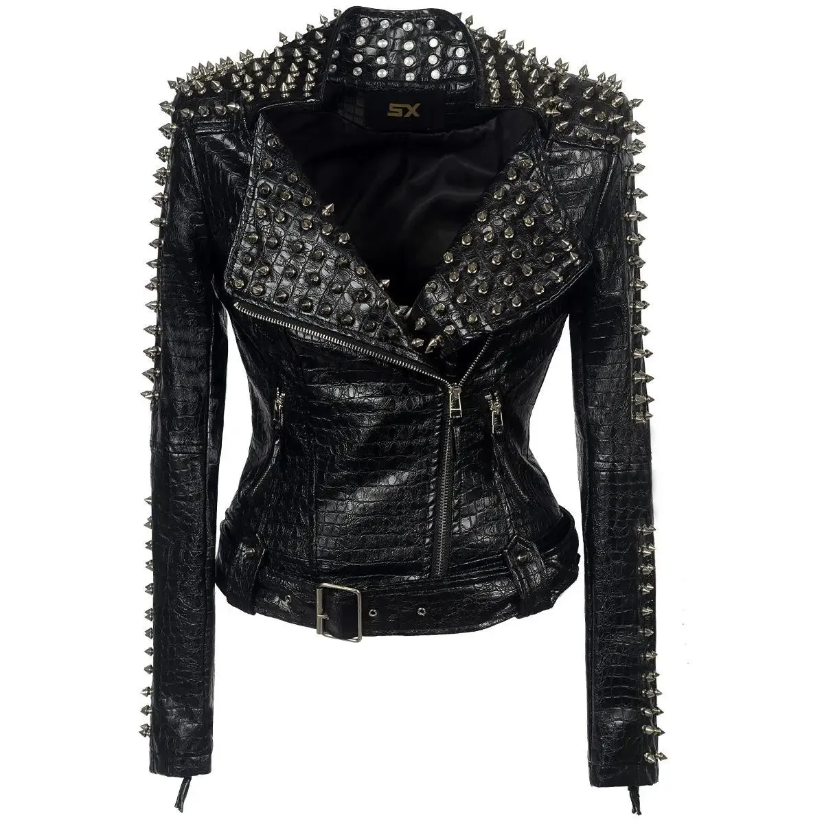 2024 Steampunk Rock Rivet Women's Leather Jacket Slim Short Streetwear Gothic Embroidery PU Leather Locomotive Coat Femme
