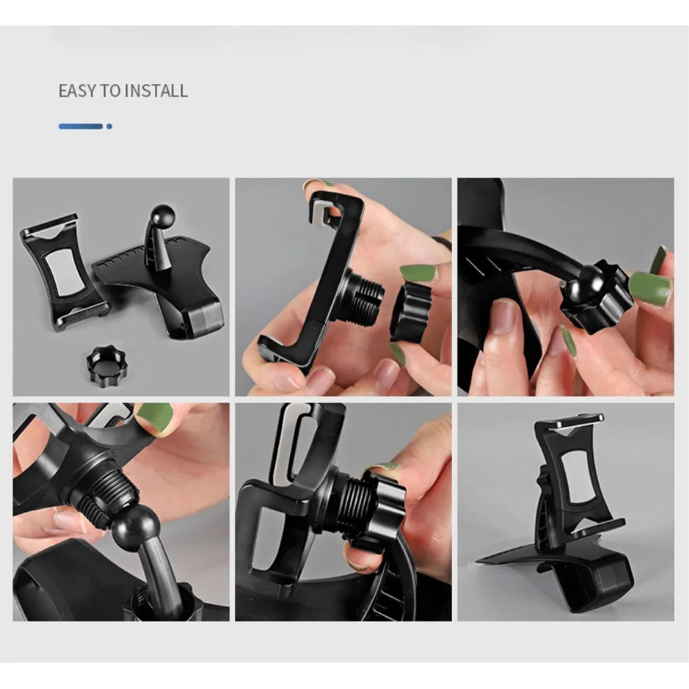 3 in 1 Car GPS Smartphone Holder: Dashboard / Visor Clamp   AC Grid Clip for Micromax A45, Punk - Black