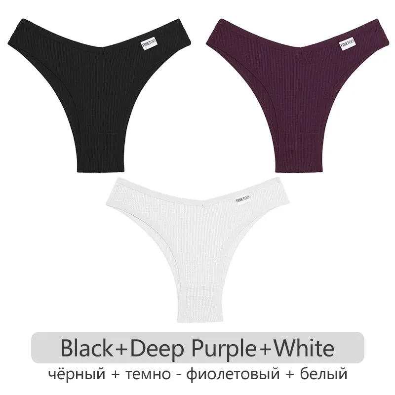 3Pcs/set Women Cotton Brazilian Panties S-XL Waffle Style Underpants Ladies Cotton Underwear Comfortable Soft Female Lingerie