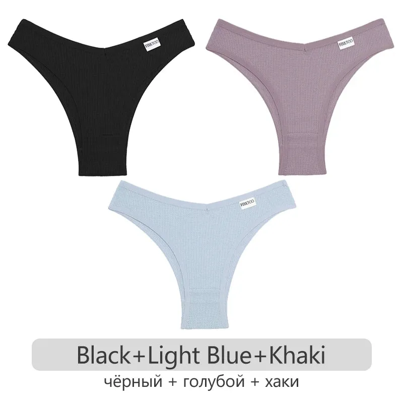 3Pcs/set Women Cotton Brazilian Panties S-XL Waffle Style Underpants Ladies Cotton Underwear Comfortable Soft Female Lingerie
