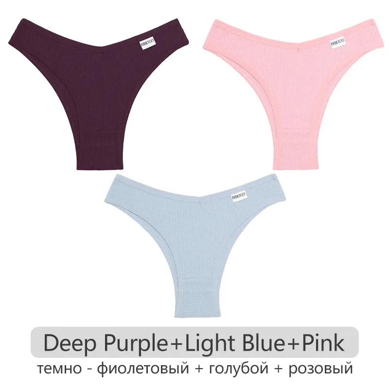 3Pcs/set Women Cotton Brazilian Panties S-XL Waffle Style Underpants Ladies Cotton Underwear Comfortable Soft Female Lingerie