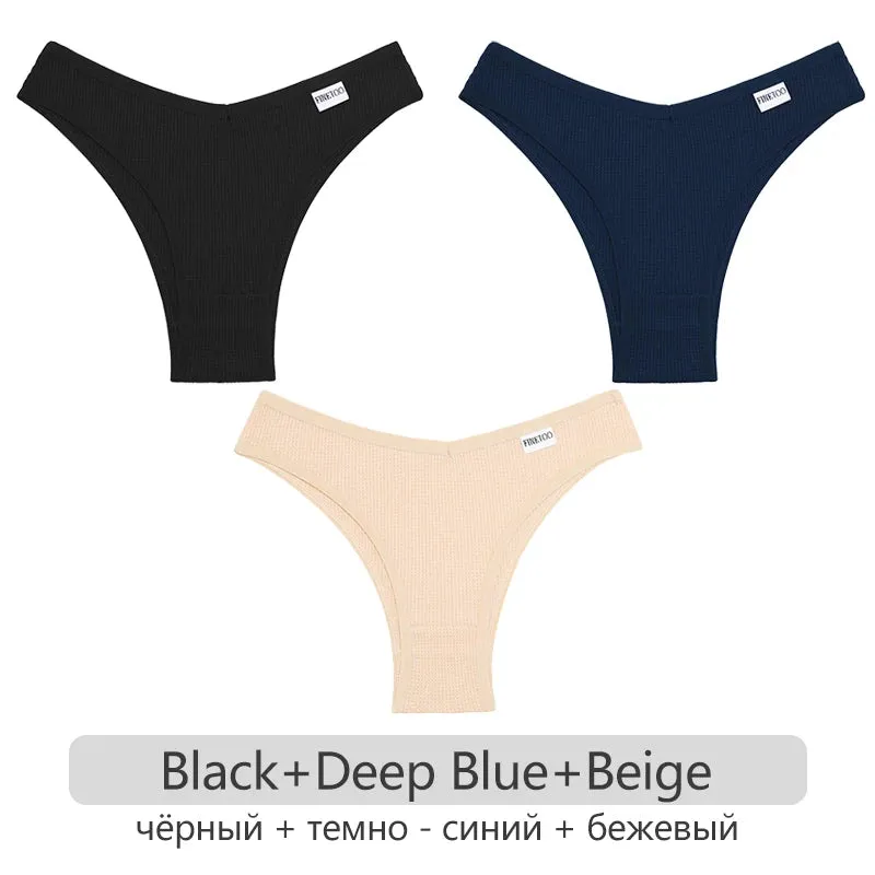 3Pcs/set Women Cotton Brazilian Panties S-XL Waffle Style Underpants Ladies Cotton Underwear Comfortable Soft Female Lingerie