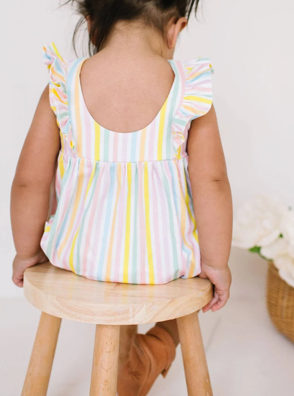 Amelia Romper in Pastel Stripe- Baby Girl Bubble