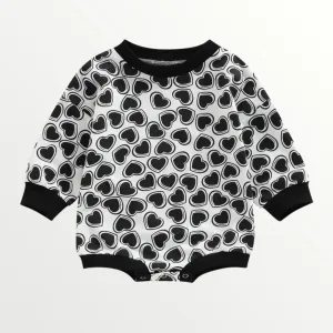 Amour Heart Sweatshirt Romper - black