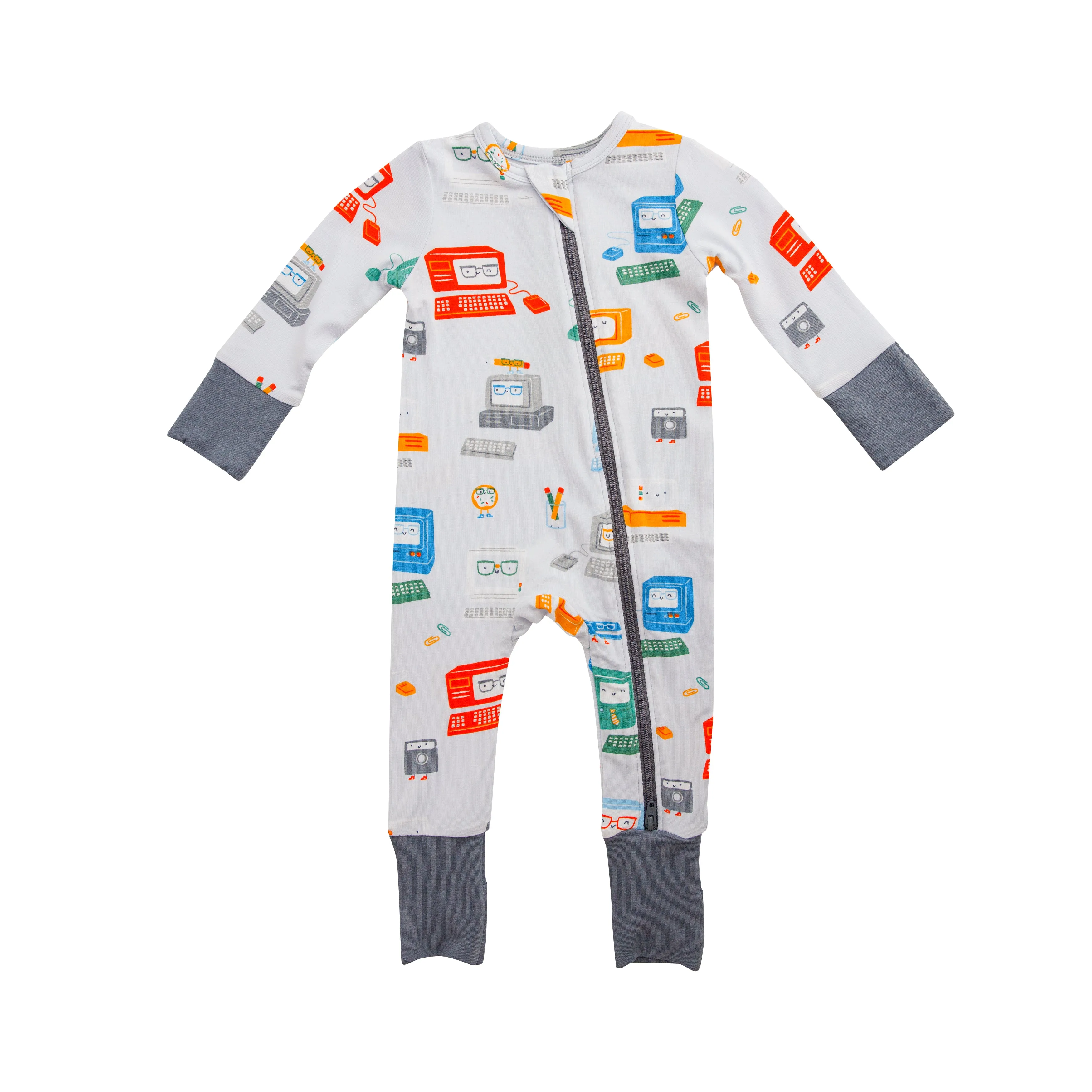 Angel Dear Baby Computer Grey 2 Way Zipper Romper