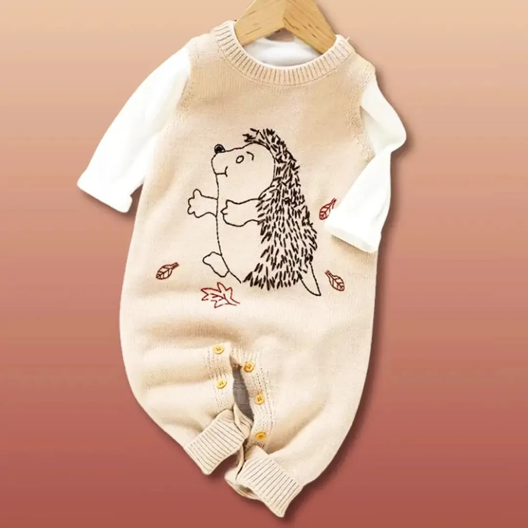 Autumn Hedgehog Knit Romper – Baby Sleeveless One-Piece (Newborn-18M)