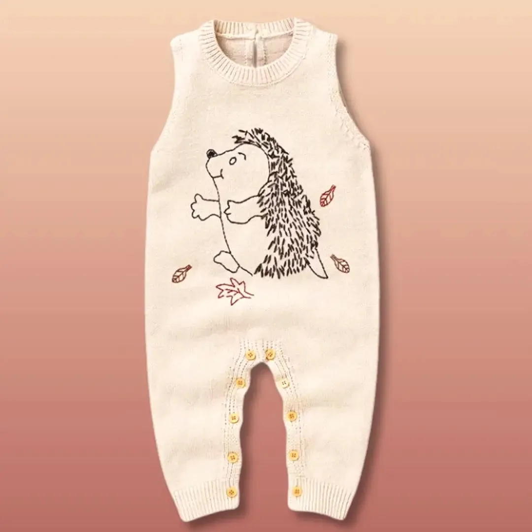 Autumn Hedgehog Knit Romper – Baby Sleeveless One-Piece (Newborn-18M)