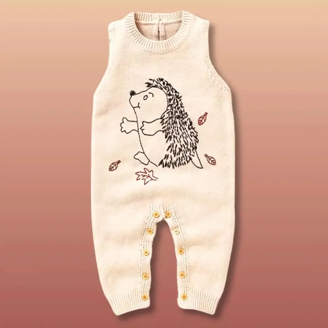 Autumn Hedgehog Knit Romper – Baby Sleeveless One-Piece (Newborn-18M)