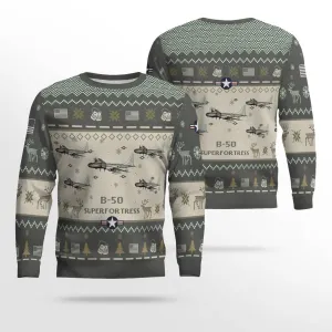 B-50 Superfortress B50 Aircraft Ugly Sweater, Ugly Sweater Christmas Shirt for Men Dad Veteran
