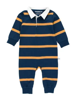 Baby Boys Navy & Honey Wide Stripe Rugby Polo Romper