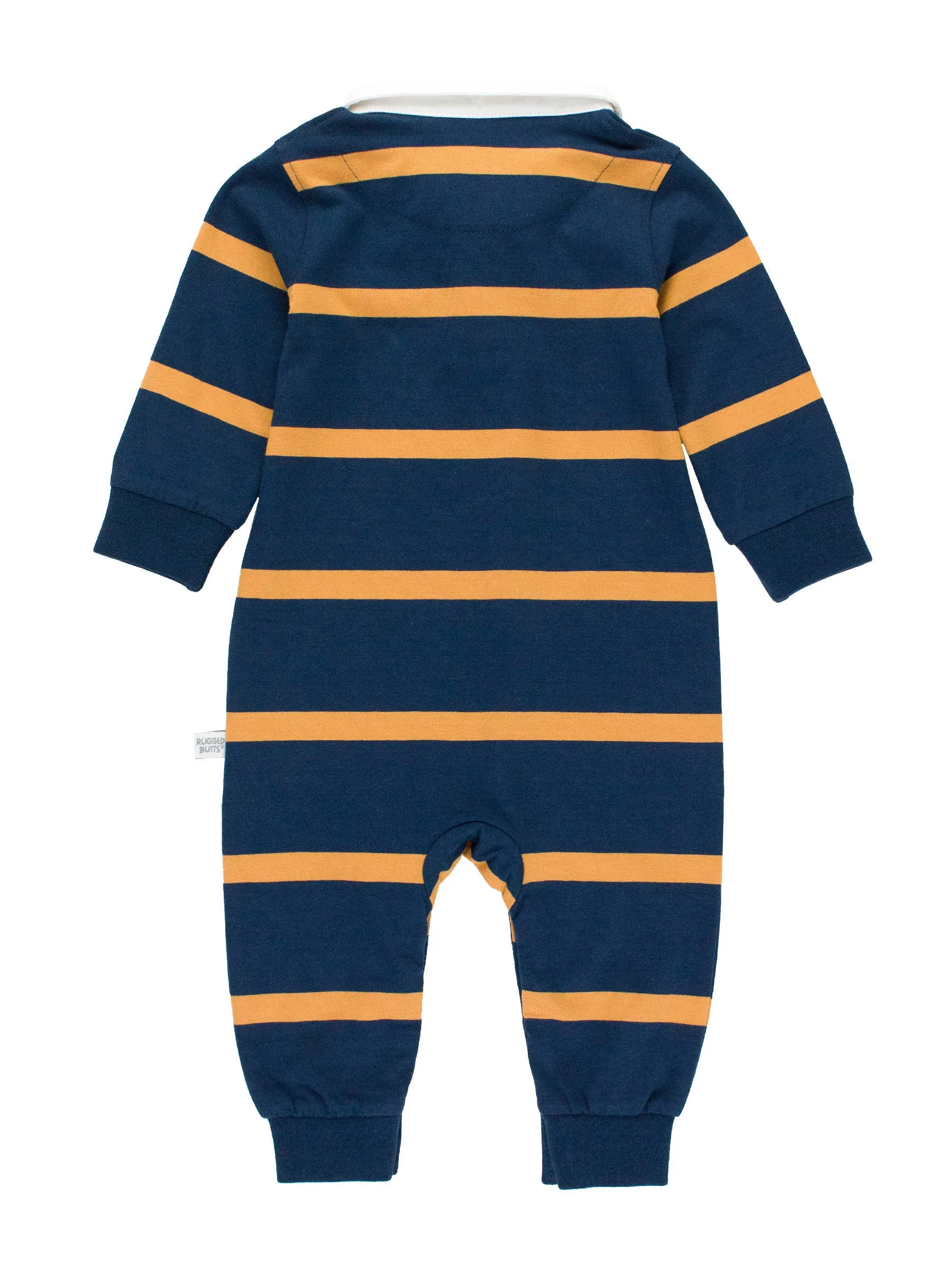 Baby Boys Navy & Honey Wide Stripe Rugby Polo Romper