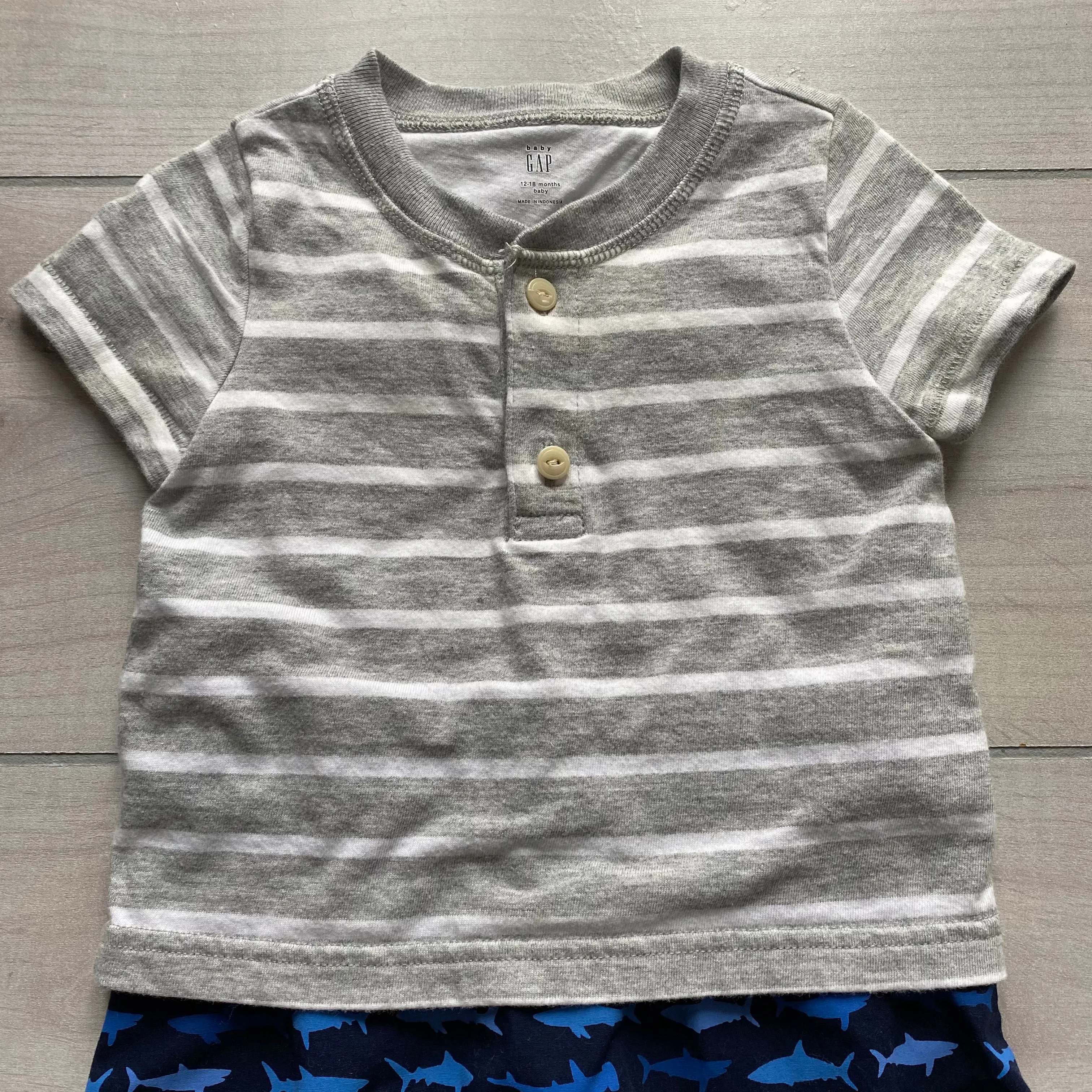Baby Gap Gray Striped Shark Bottom One Piece Short Romper