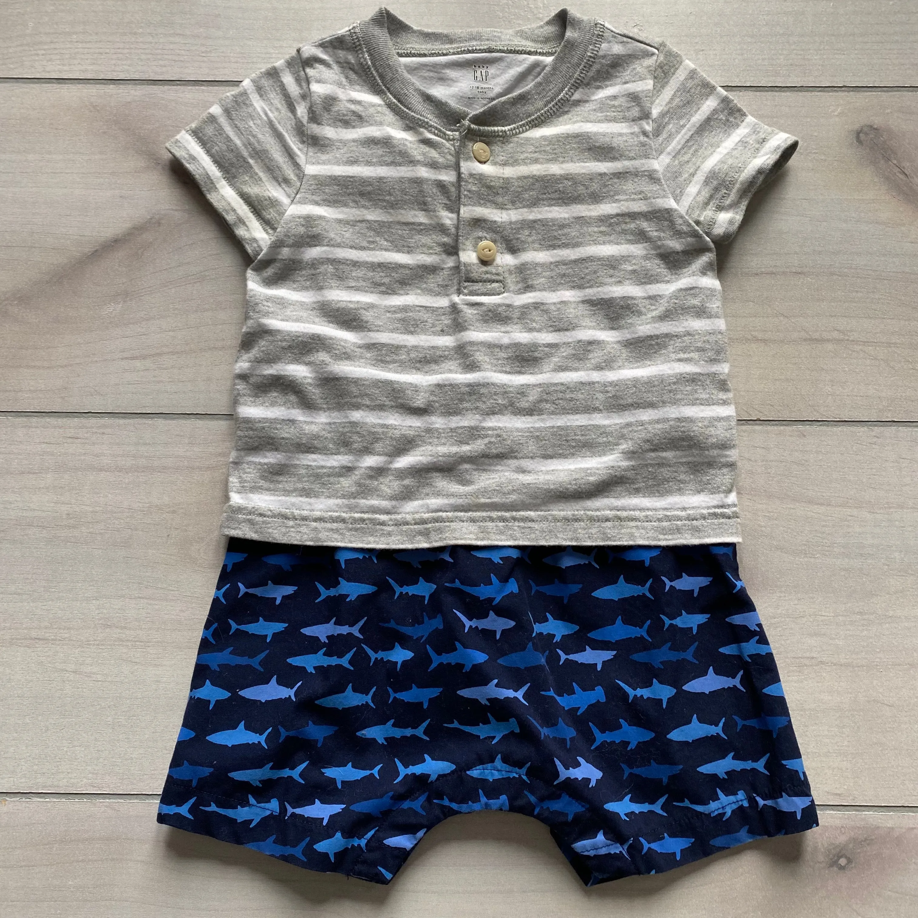 Baby Gap Gray Striped Shark Bottom One Piece Short Romper