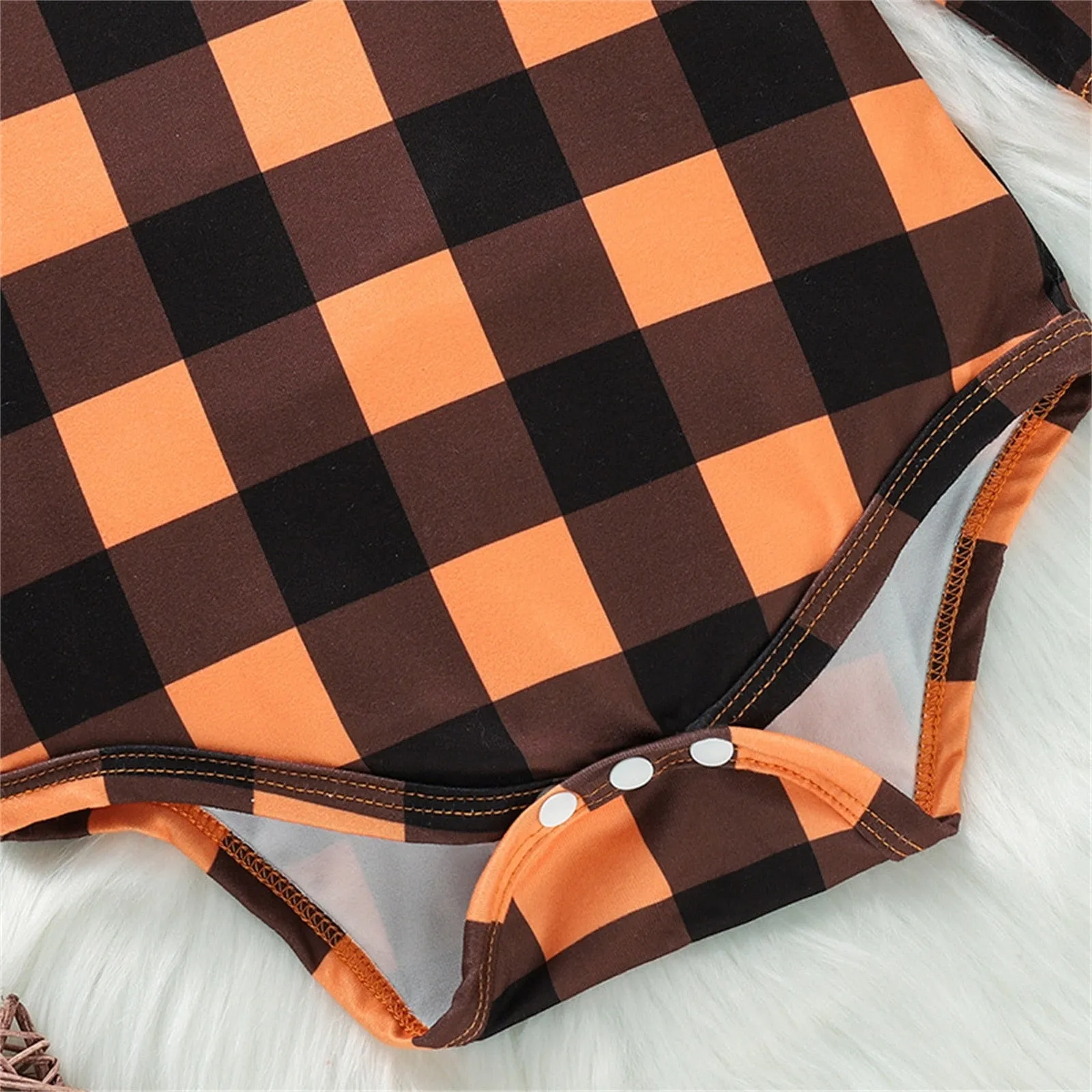 Baby Girls Halloween Plaid Ruffle Long Sleeves Romper Suspender Skirts with Headband