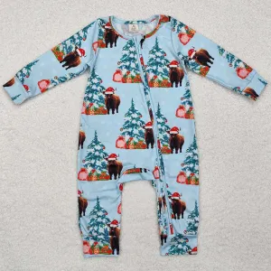 Baby Infant Boys Rompers Christmas Western Highland Cow Zip Rompers Onesie LR1459