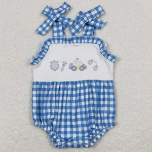 Baby Infant Girls Romper Blue Checkered Summer Straps Rompers SR1171
