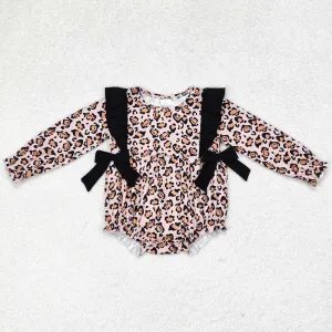 Baby Infant Girls Rompers Leopard Bows Long Sleeve Rompers LR1071