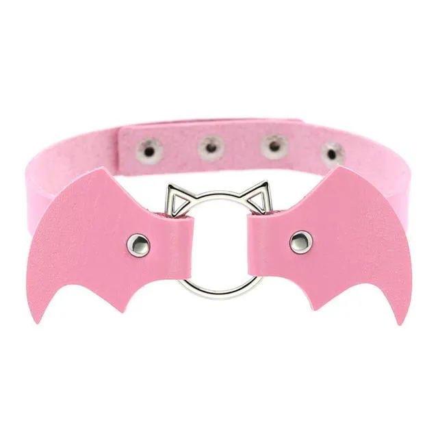 Bat Wings Vampire Kitty Leather Collar