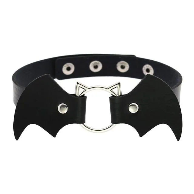 Bat Wings Vampire Kitty Leather Collar