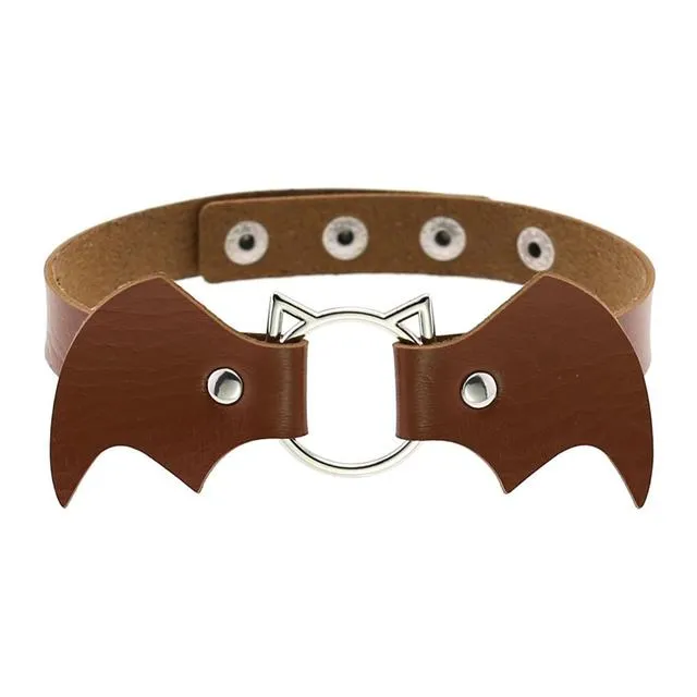 Bat Wings Vampire Kitty Leather Collar