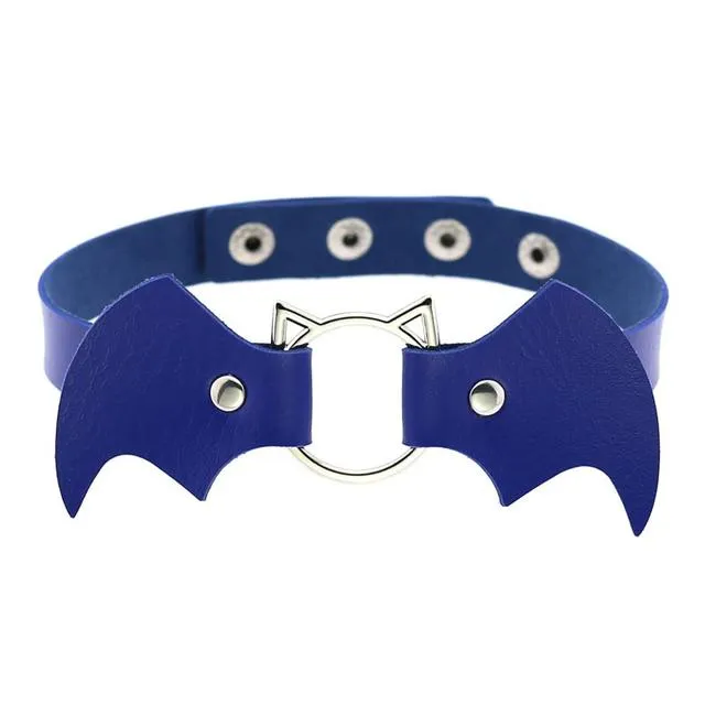 Bat Wings Vampire Kitty Leather Collar