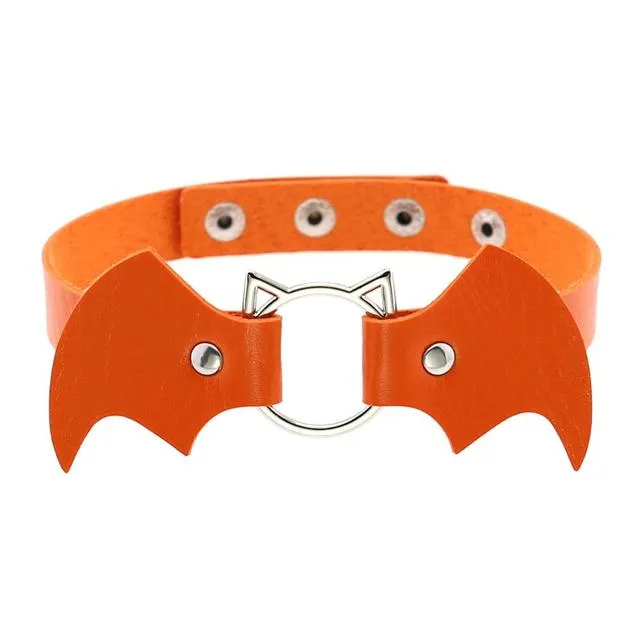 Bat Wings Vampire Kitty Leather Collar