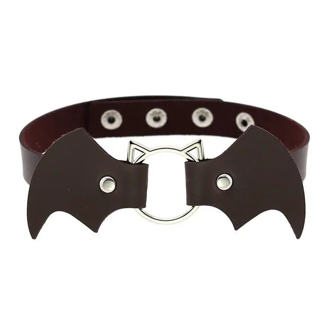 Bat Wings Vampire Kitty Leather Collar