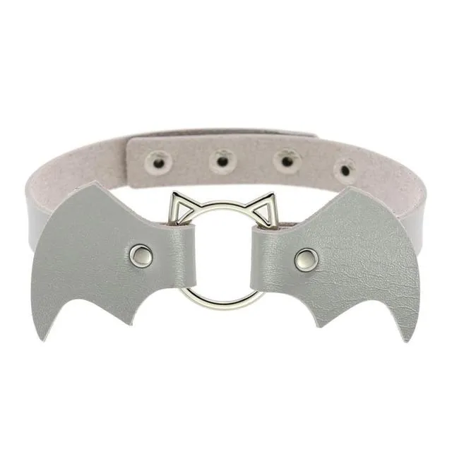 Bat Wings Vampire Kitty Leather Collar