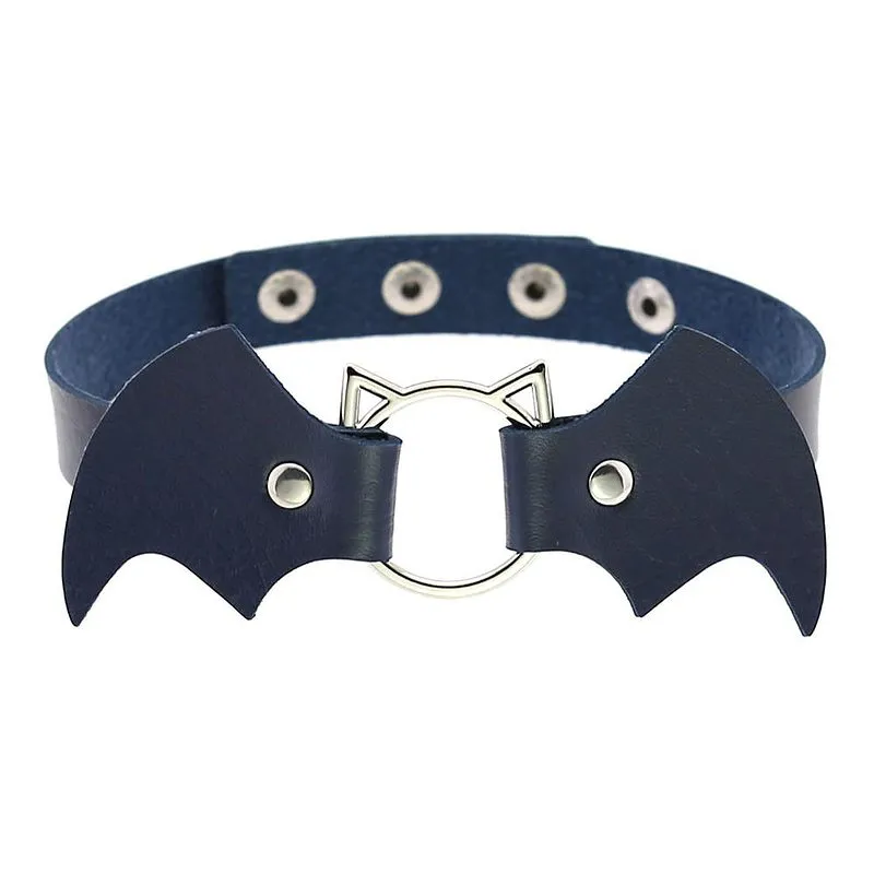 Bat Wings Vampire Kitty Leather Collar