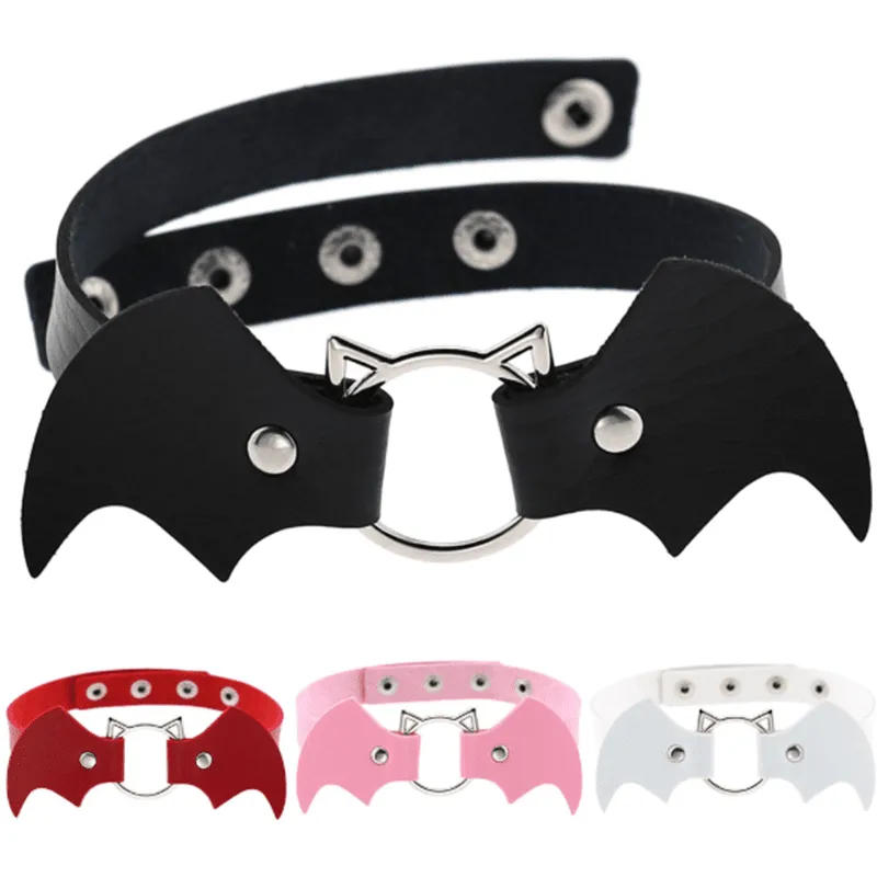 Bat Wings Vampire Kitty Leather Collar