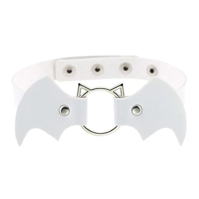 Bat Wings Vampire Kitty Leather Collar