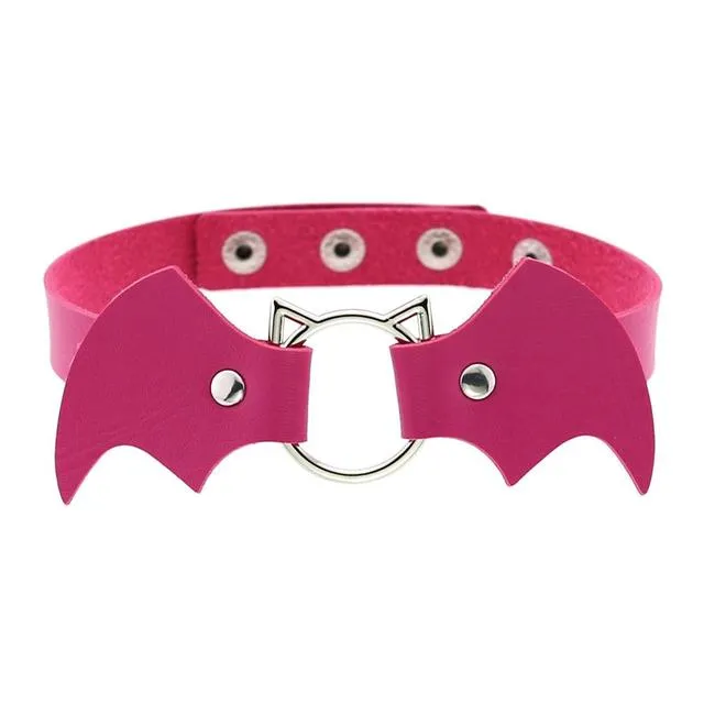 Bat Wings Vampire Kitty Leather Collar