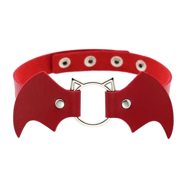 Bat Wings Vampire Kitty Leather Collar