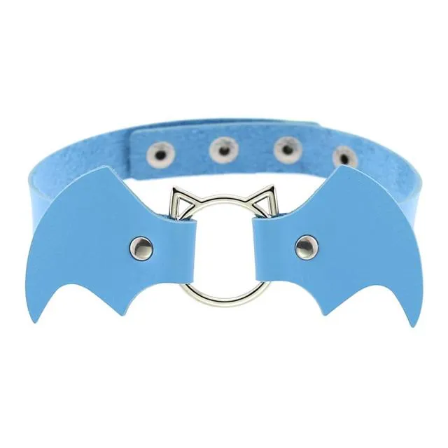 Bat Wings Vampire Kitty Leather Collar