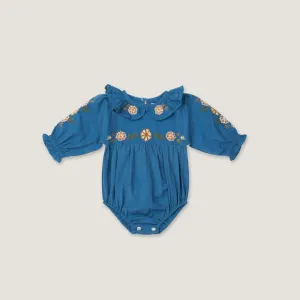 Belle Romper | Azure w/Embroidery