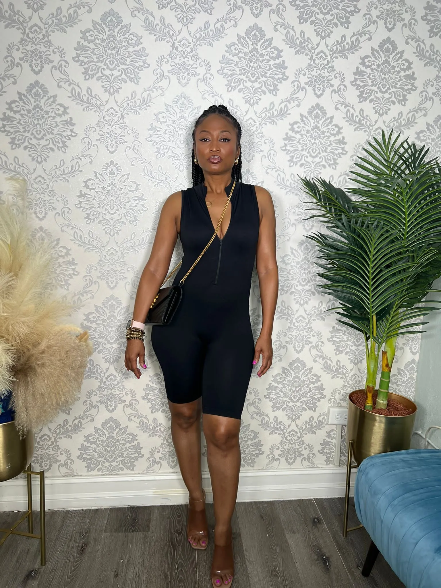 BLACK BODYCON ROMPER