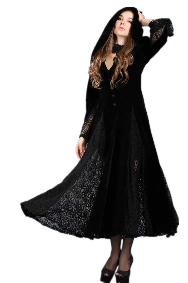Black Long Sleeve Gothic Vampire Punk Scene Clothing velvet jacket gown JW011