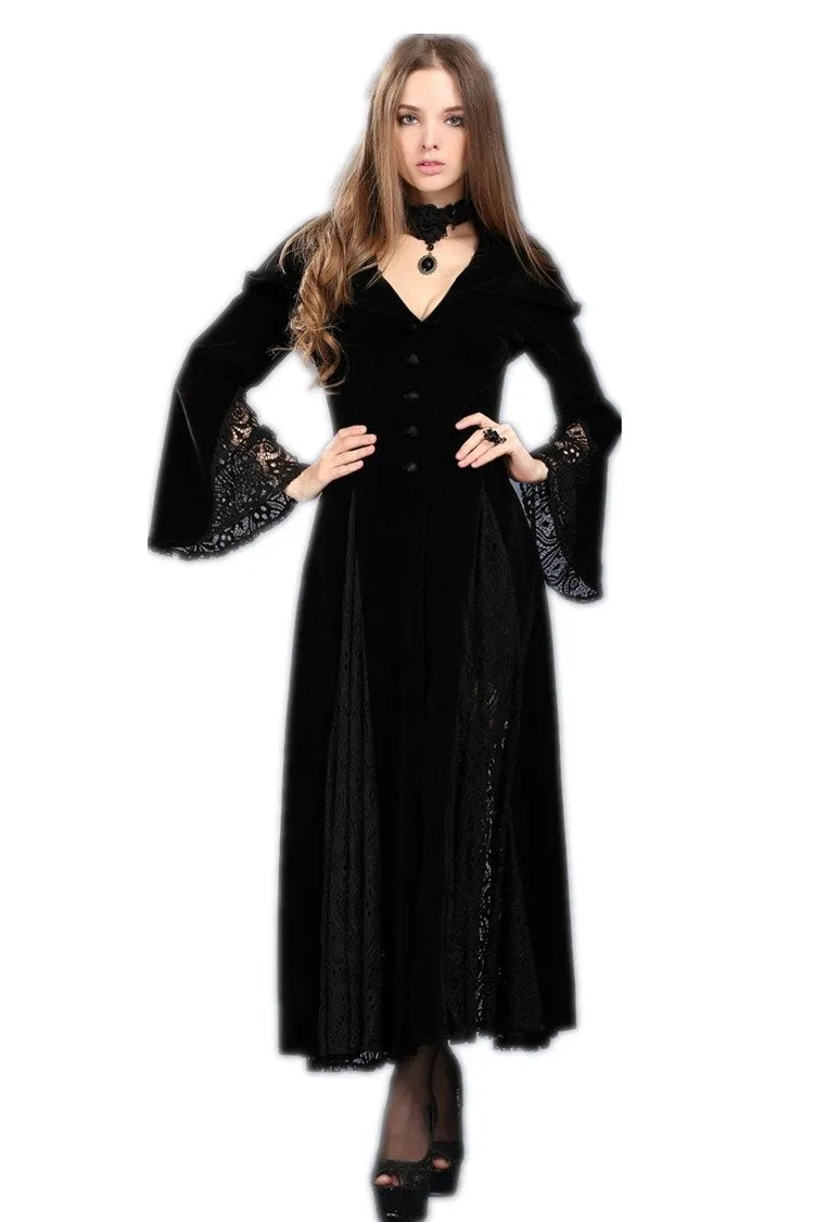 Black Long Sleeve Gothic Vampire Punk Scene Clothing velvet jacket gown JW011