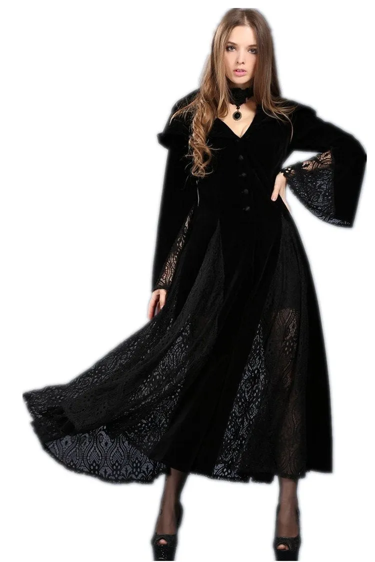 Black Long Sleeve Gothic Vampire Punk Scene Clothing velvet jacket gown JW011