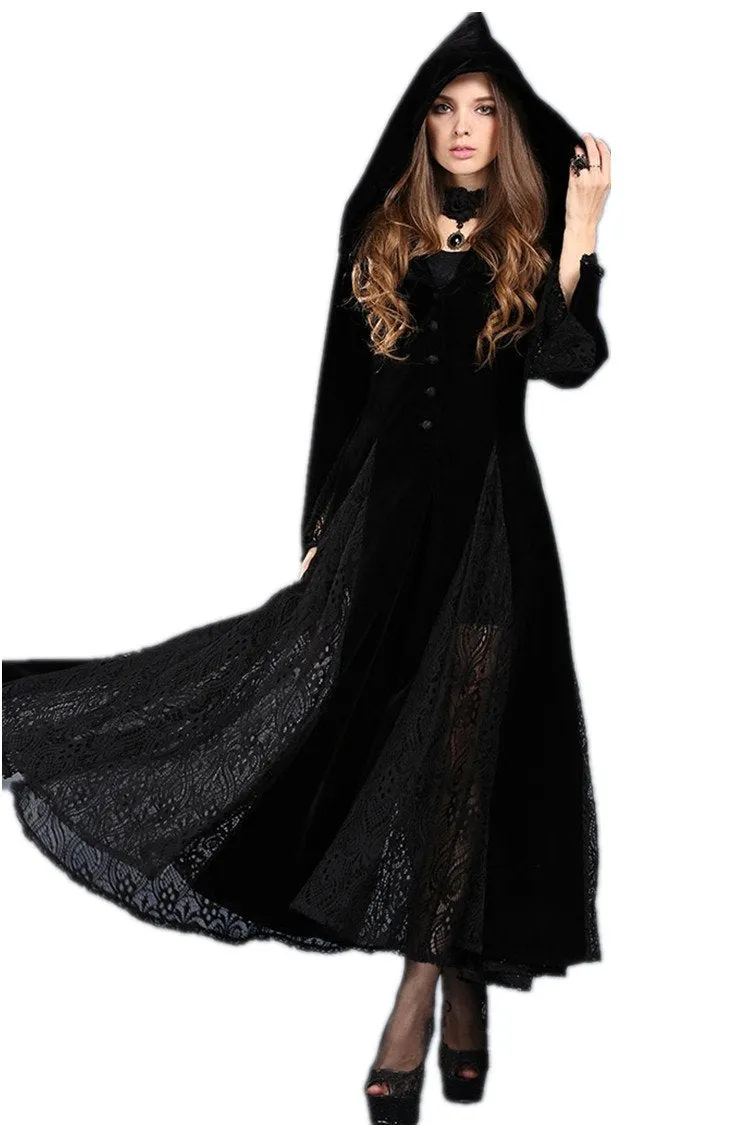 Black Long Sleeve Gothic Vampire Punk Scene Clothing velvet jacket gown JW011