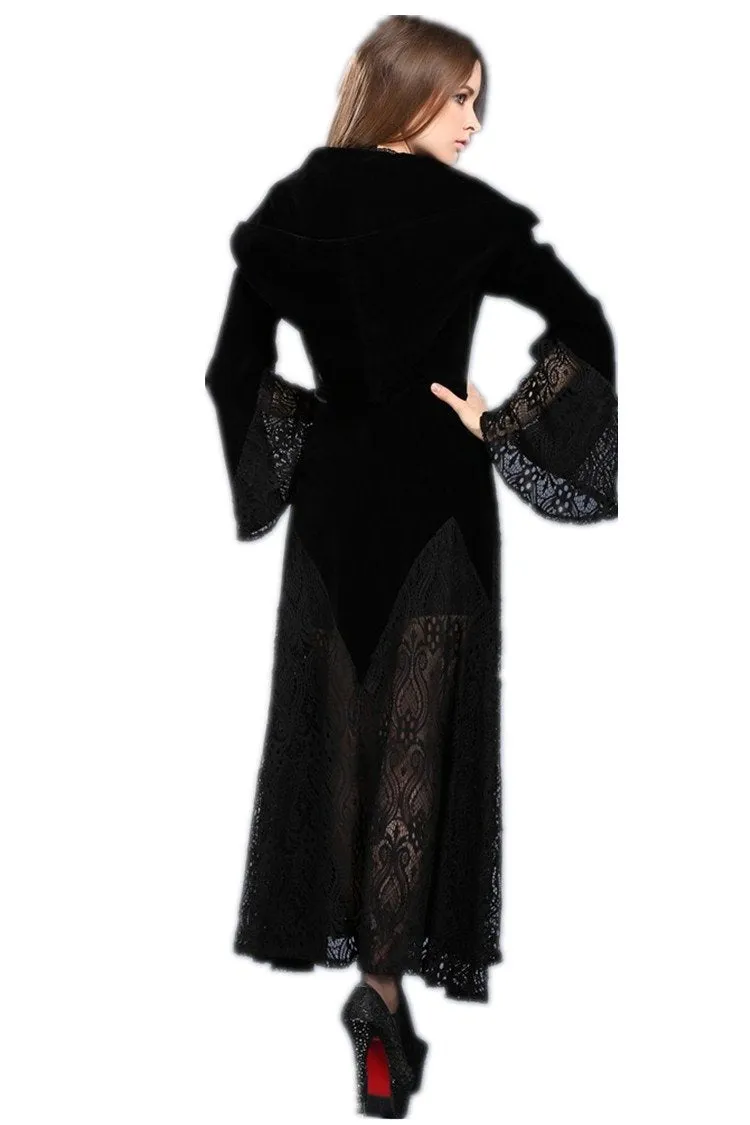 Black Long Sleeve Gothic Vampire Punk Scene Clothing velvet jacket gown JW011