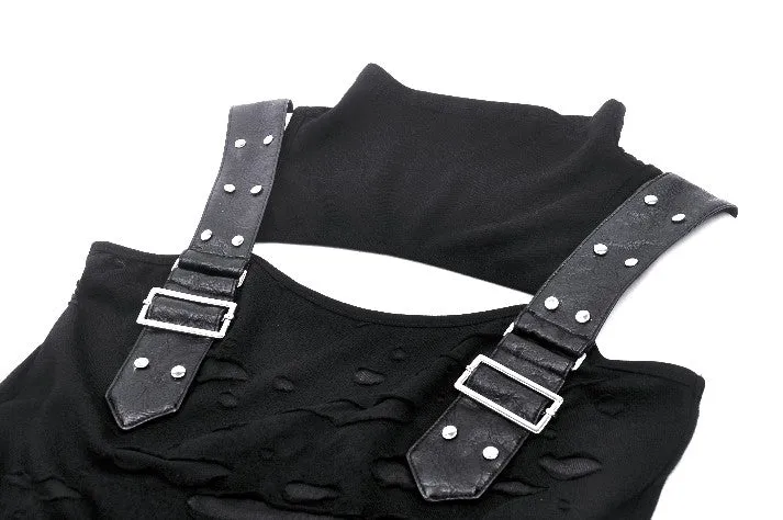 Black punk motorbike girl cool top TW594