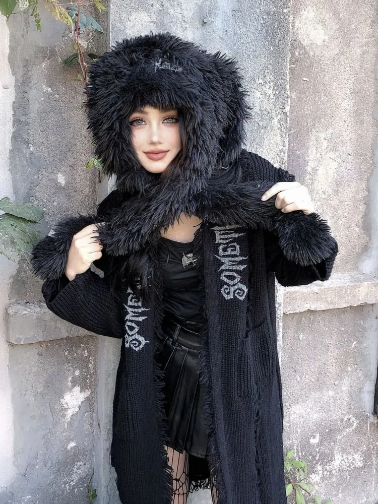 Black Punk Plush Bunny Ears Hat