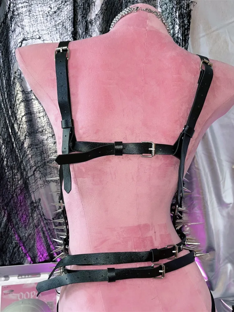 Black Skeleton Stud Detail Punk PU Harness