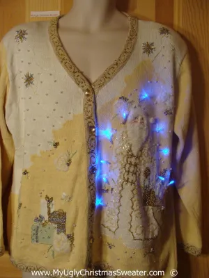 Bling 80s Christmas Sweater with Santa and Lights (g239)