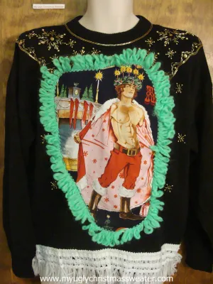 Bling Funny Ugly Sweater with Naughty Hottie Guy