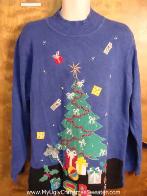 Blue Ugly Christmas Sweater with Tree