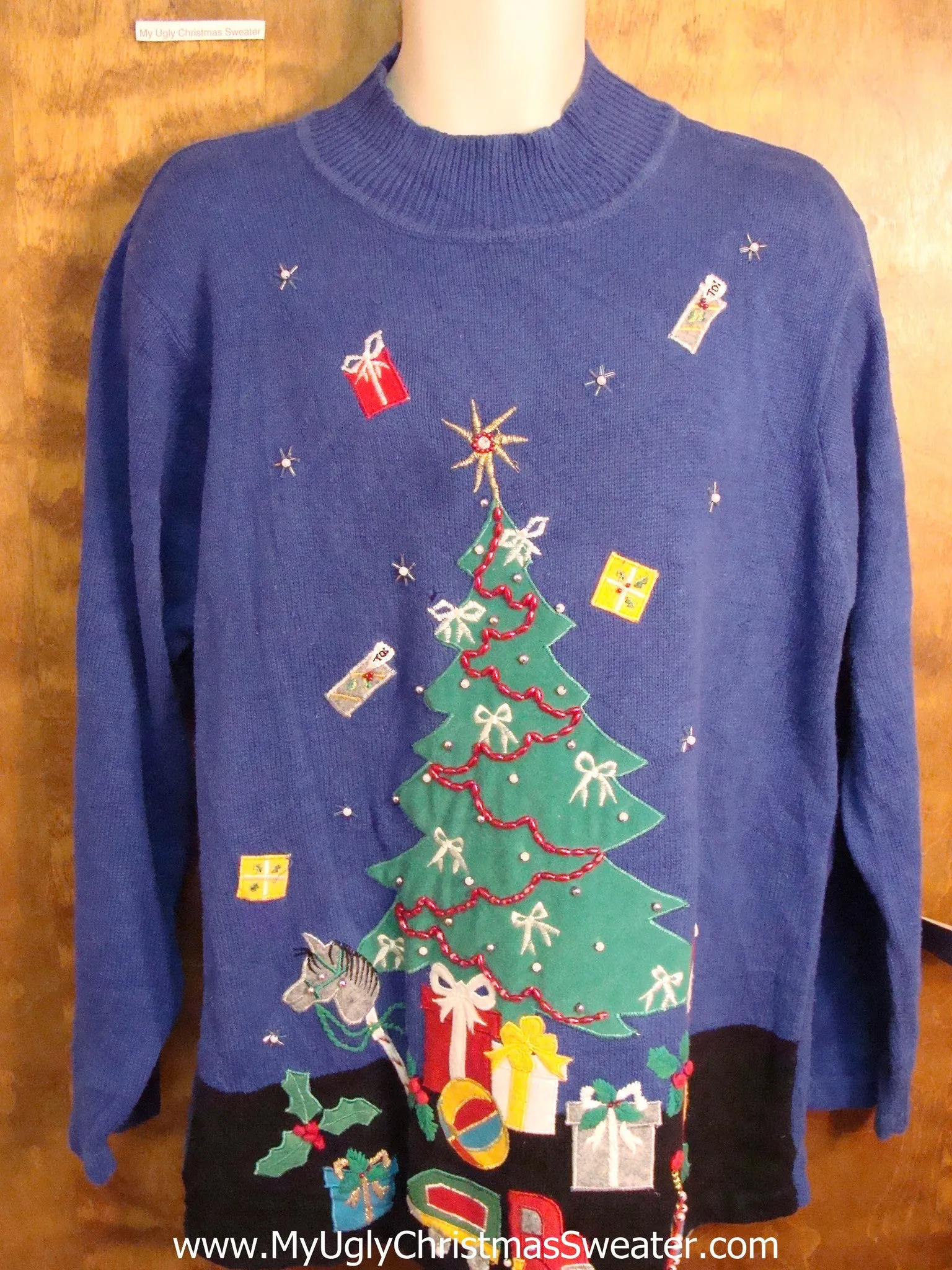 Blue Ugly Christmas Sweater with Tree