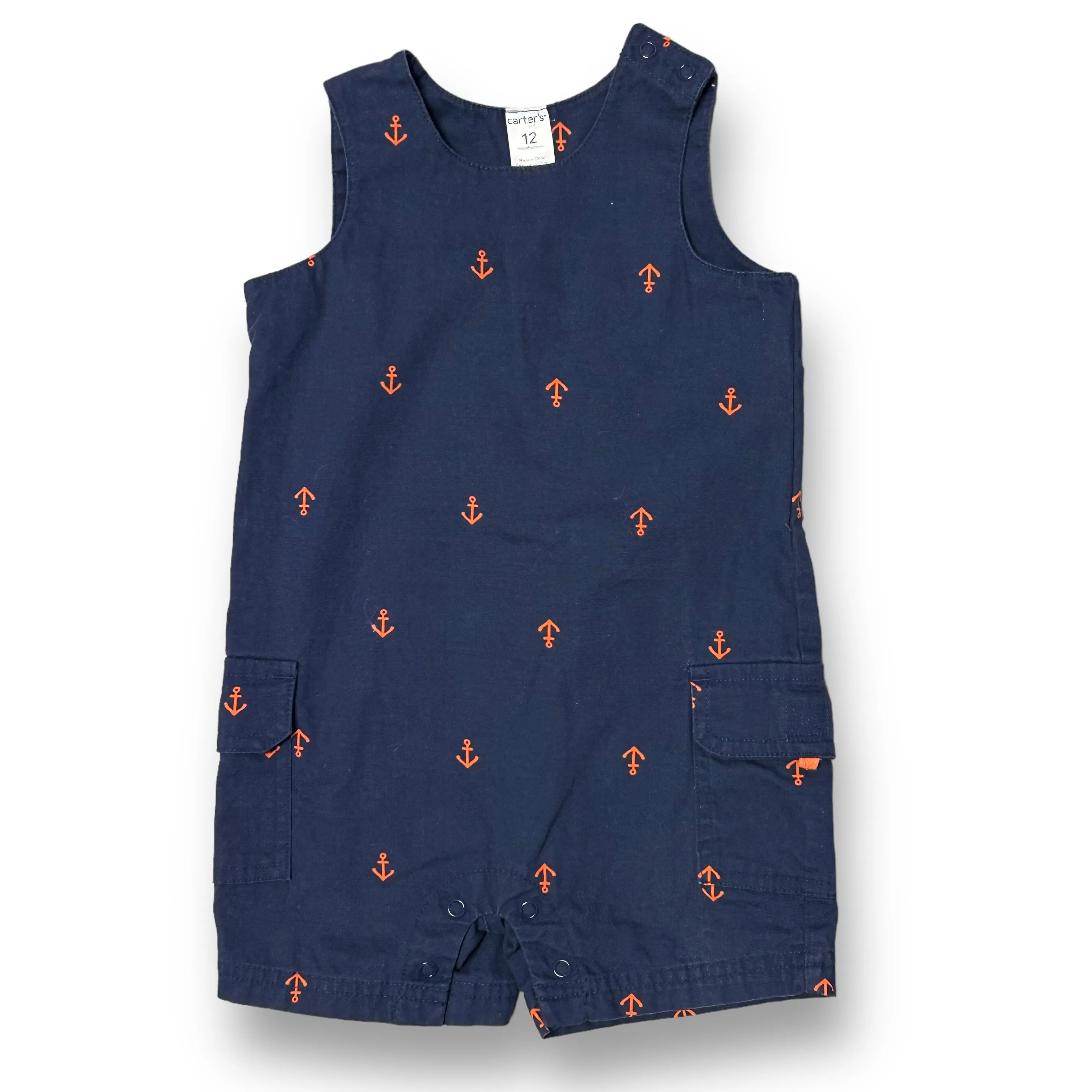 Boys Carter's Size 12 Months Navy & Red Nautical Sleeveless Snap Bottom Romper