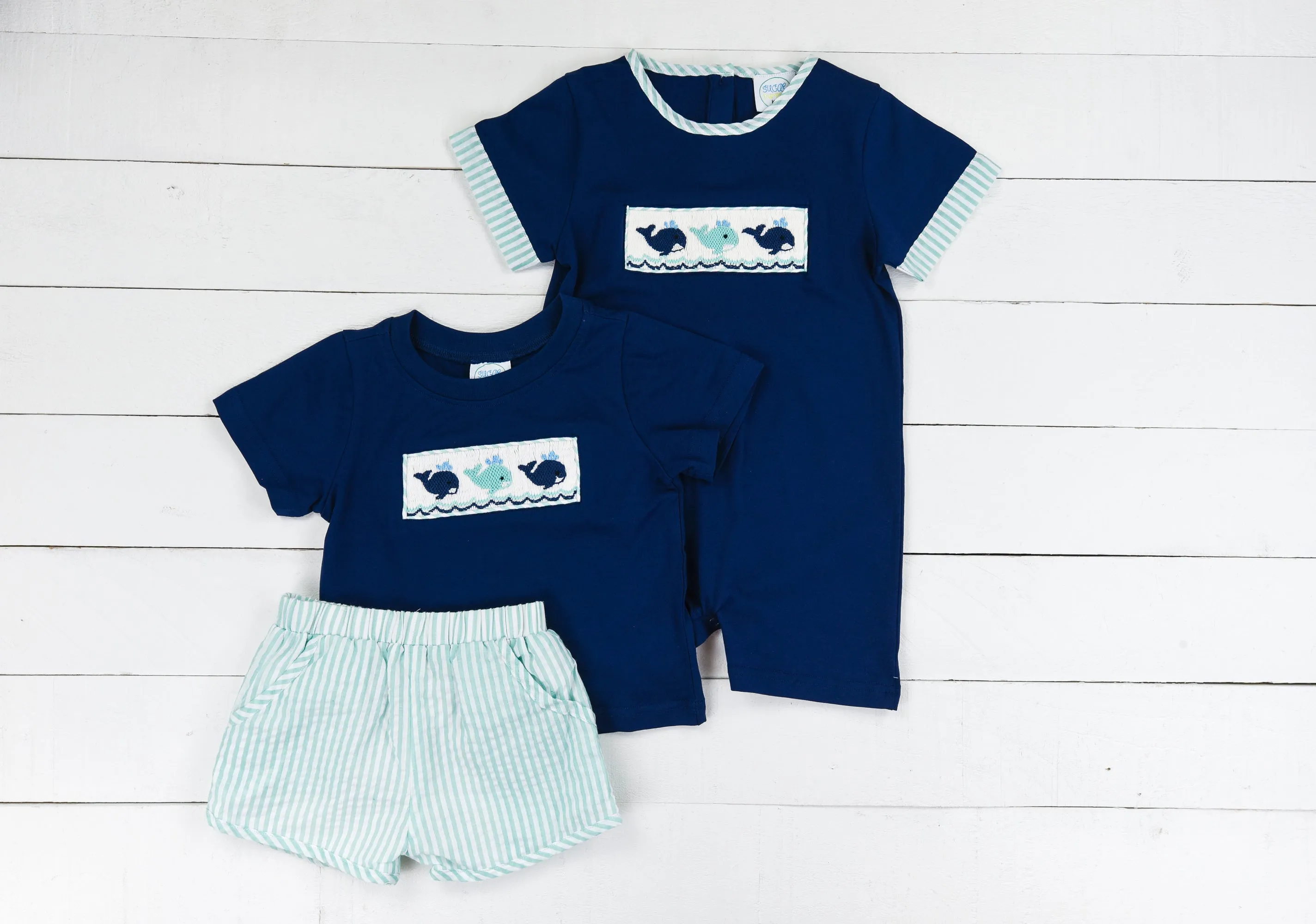 Boys Smocked Whale Romper